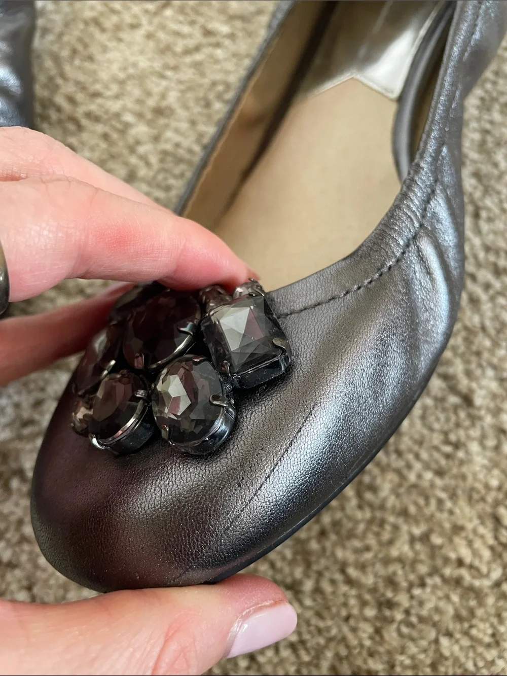 MICHAEL Michael Kors Metallic Gunmetal Jeweled Ballet Flats